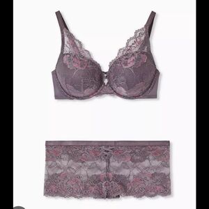 Torrid Women's Lace Mid-Rise Cheeky Panty - Purple and Bra Set